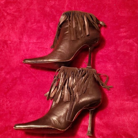 Paco Gil Sexy Black Heeled Fringe Leather Boots Size 6 - Picture 3 of 12